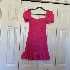 Zara Texture Weave Puff Sleeve Hot Pink Mini Dress Size XS